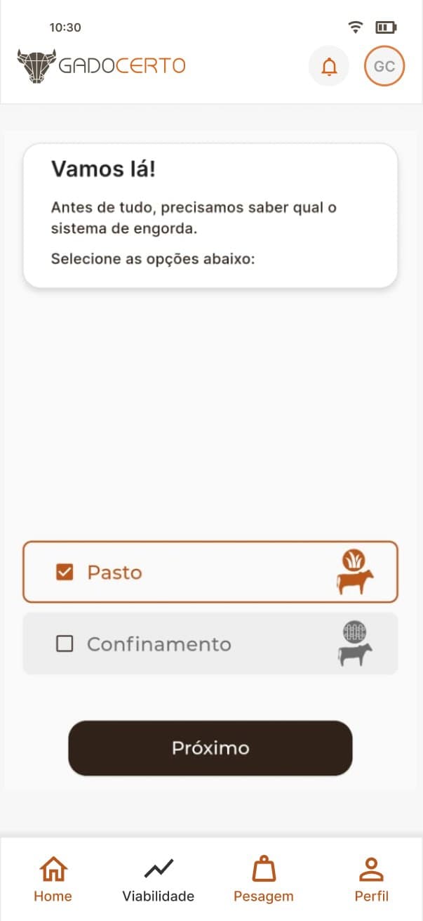 Tela 1 da calculadora de viabilidade